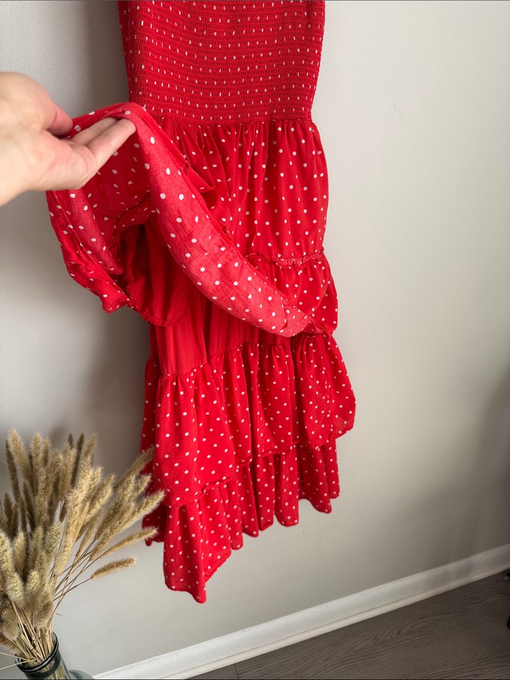 Draper James Red Polka Dot Smocked Tiered Midi Dress XS Cottagecore Sundress - Picture 4 of 11